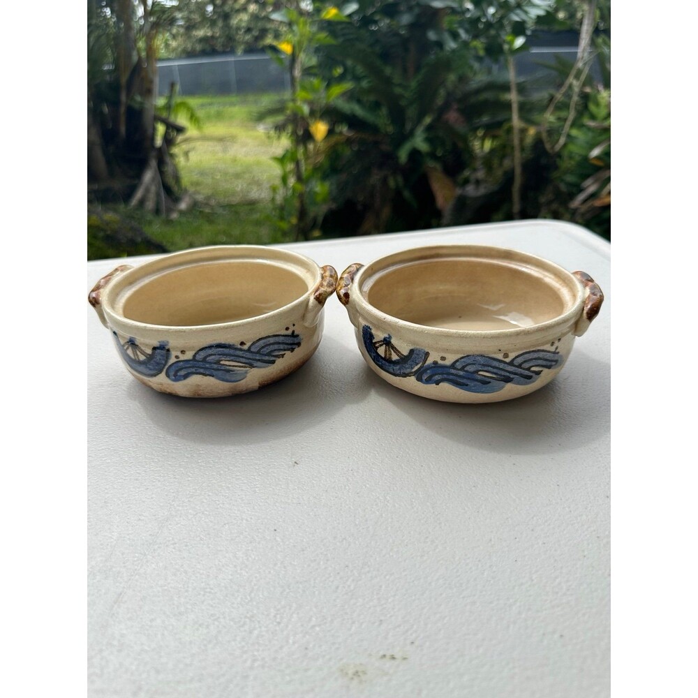 2 Traditional Japanese Seigaiha Motif Tonsui Folk Pottery Kobachi Hachi Bowls